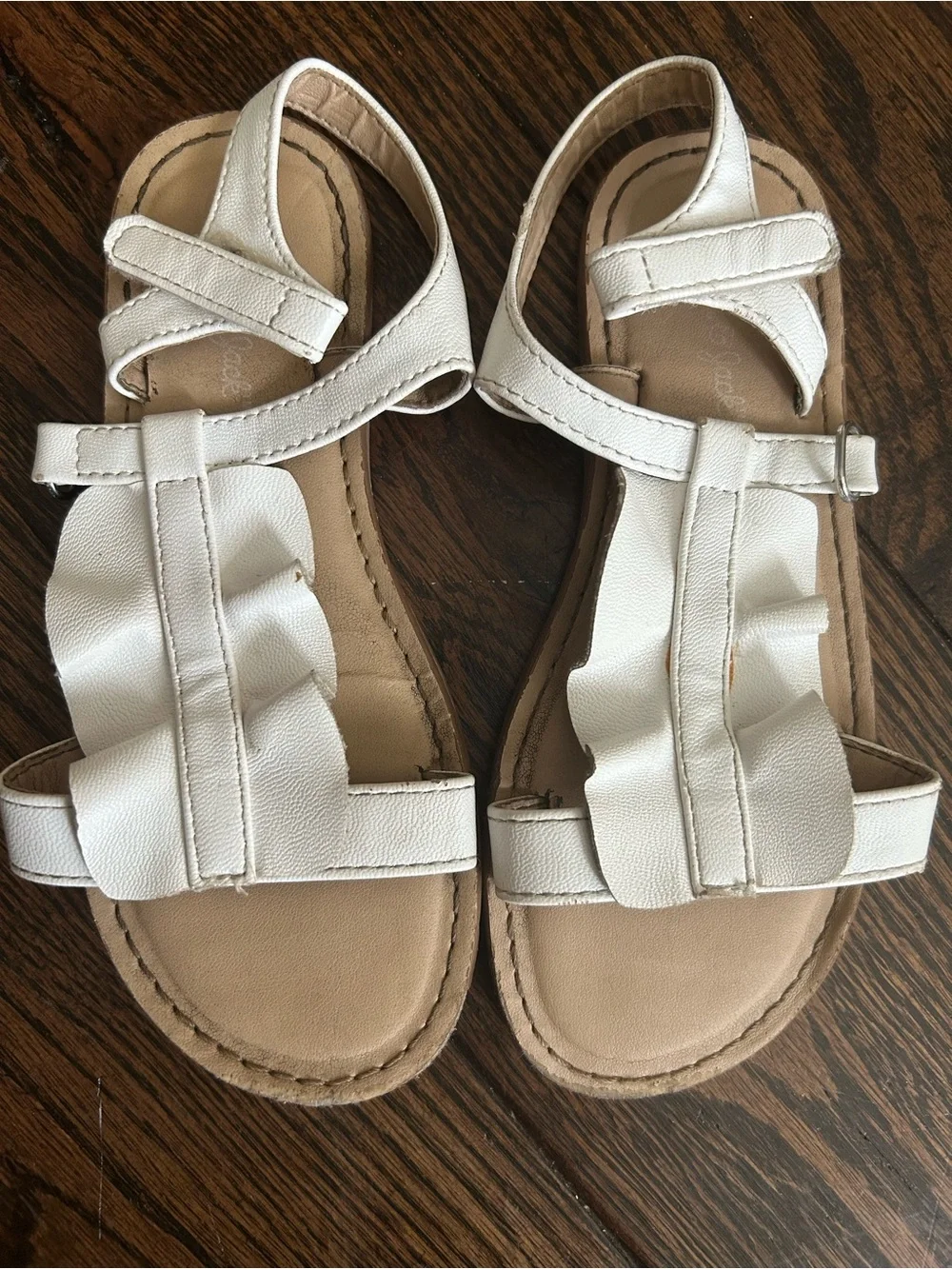 Girls White Ruffle Strap Sandals & Black Ballet Flats Set